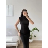 Drapeli Simli Long Elbise - SİYAH