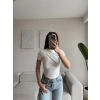 Drapeli Asimetrik Crop - BEYAZ