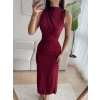 Drapeli Bel Büzgülü Elbise - BORDO