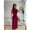 Drapeli Bel Büzgülü Elbise - BORDO