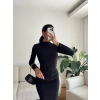 Yan Drapeli Long Elbise - SİYAH