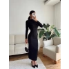 Yan Drapeli Long Elbise - SİYAH