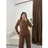 Düğmeli Asimetrik Triko Takım - KAHVE