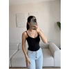 Düğmeli Askılı Crop - SİYAH