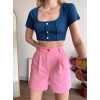 Düğmeli Kaşkorse Crop-LACİVERT