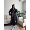 Düğmeli Kuşaklı Deri Trenç