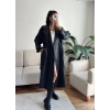 Düğmeli Kuşaklı Deri Trenç