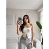 Düğmeli Straplez Crop