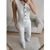 Düğmeli Yelek & Pantolon Takım - BEYAZ