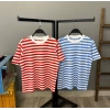 Enine Çizgili Unisex Oversize T-shirt-KIRMIZI