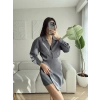 Eteği Kapaklı Gömlek Elbise - GRİ