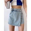 Etek Görünümlü Kot Şort-MAVİ