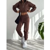 Fermuar Crop Eşofman Takımı - KAHVE