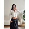 Fermuar Detay Crop - BEYAZ