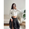 Fermuar Detay Crop - BEYAZ