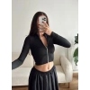 Fermuar Detay Crop - SİYAH