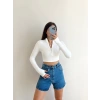 Parmak Geçmeli Fermuar Sandy Crop -BEYAZ