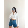Parmak Geçmeli Fermuar Sandy Crop -BEYAZ