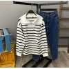 Fermuar Yaka Çizgili Oversize Sweat