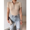 Fermuarlı Polo Yaka Kaşkorse -BEJ