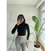 Fitilli Boğazlı Crop Bluz - SİYAH