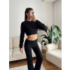 Fitilli Crop & Pantolon Takım - SİYAH