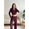 Fitilli Kapüşonlu Crop & Pantolon Takım - BORDO