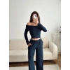 Fitilli Madonna Crop & Pantolon Takım - LACİVERT