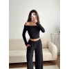 Fitilli Madonna Crop & Pantolon Takım - SİYAH