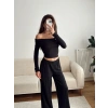 Fitilli Madonna Crop & Pantolon Takım - SİYAH