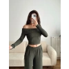 Fitilli Madonna Crop & Pantolon Takım - YEŞİL