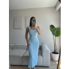Fitilli Sırt Dekolte Elbise - MAVİ