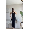 Fitilli Sırt Dekolte Elbise - SİYAH