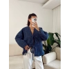 Fiyonklu Kırçıllı Ceket - LACİVERT