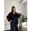 Fiyonklu Kırçıllı Ceket - SİYAH