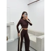 Garnili Triko Pantolon Takım - KAHVE