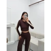 Garnili Triko Pantolon Takım - KAHVE