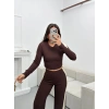 Garnili Triko Pantolon Takım - KAHVE