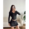 V Detay Sandy Bluz - SİYAH