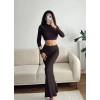 Gofre Crop & Etekli Takım - KAHVE