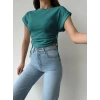 Gofre Kumaş Yan Büzgülü Crop-YEŞİL