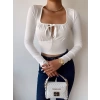 Göğüs Bağlamalı Crop Bluz-BEYAZ