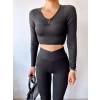 Göğüs Detay Crop Bluz-SİYAH