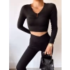 Göğüs Detay Crop Bluz-SİYAH