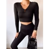 Göğüs Detay Crop Bluz-SİYAH
