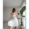 Göğüs Drapeli Şortlu Elbise - BEYAZ