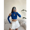Göğüs Halka Omuz Detay Crop-MAVİ