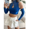 Göğüs Halka Omuz Detay Crop-MAVİ