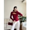 Göğüs Pencere Kruvaze Bluz - BORDO