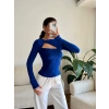 Göğüs Pencere Kruvaze Bluz - SAKS MAVİSİ